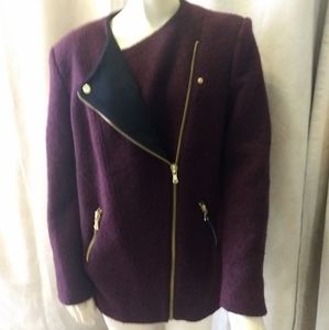 Forever 21 Wool Blend Boucle Gold Zip Front Lined